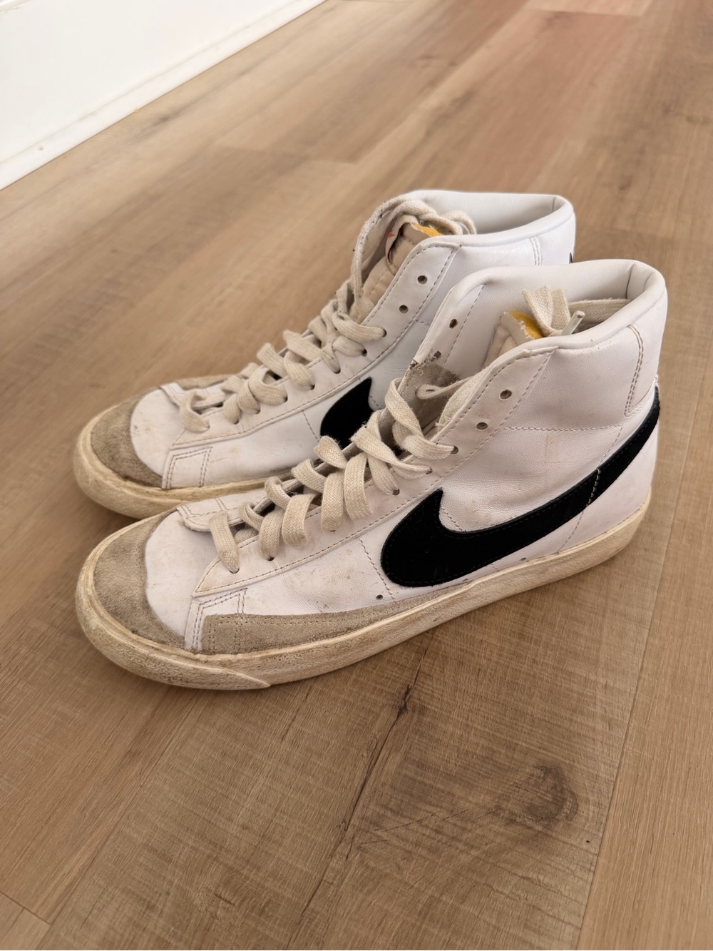 Nike White and Black High-Top Sneakers with Suede Toe